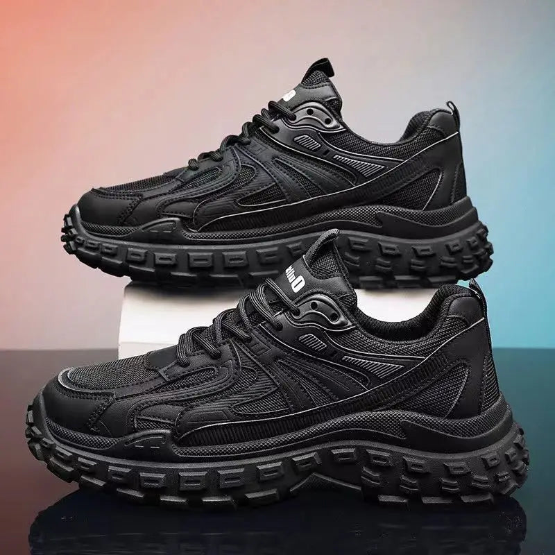 Men's New Black Sports Casual Work Shoes, Breathable, Solid Color, Waterproof, Non-slip, Wear-resistant Safety Shoes