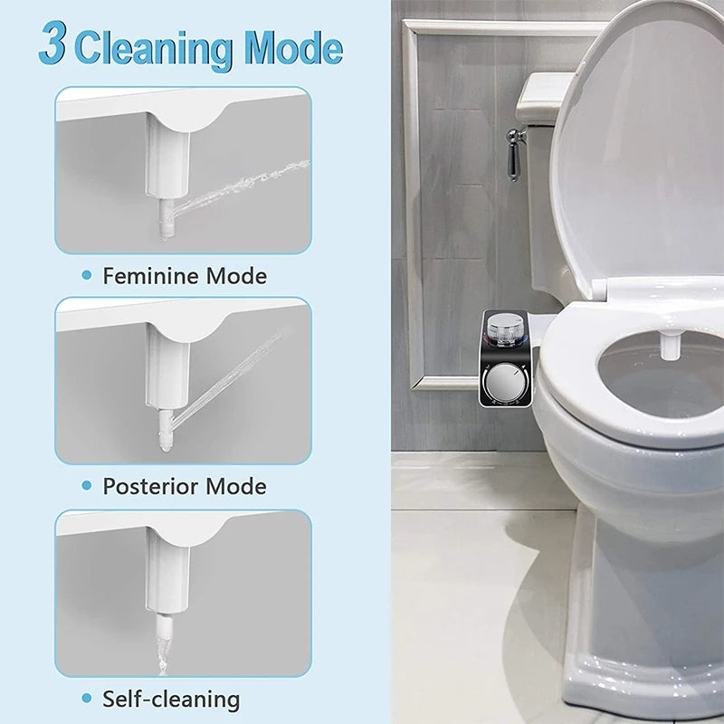 Bidet Toilet Seat Attachment Non-Electric Self-Cleaning Dual Nozzles Wash Hot Cold Mixer Water
