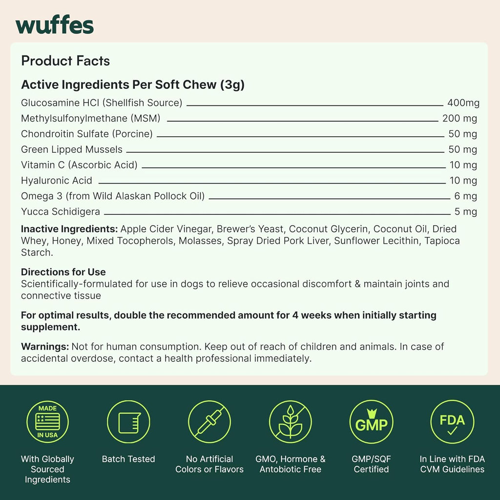 Wuffes Joint Support Chews with Glucosamine – Small & Medium Dogs
