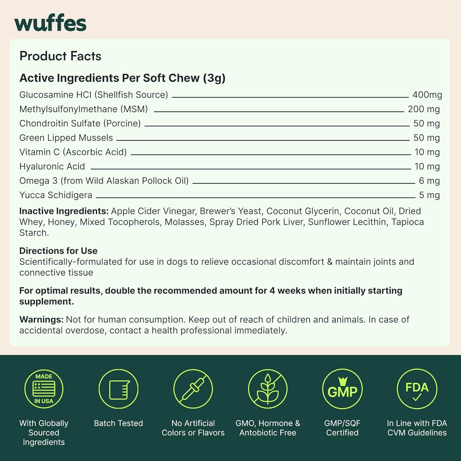 Wuffes Joint Support Chews with Glucosamine – Small & Medium Dogs