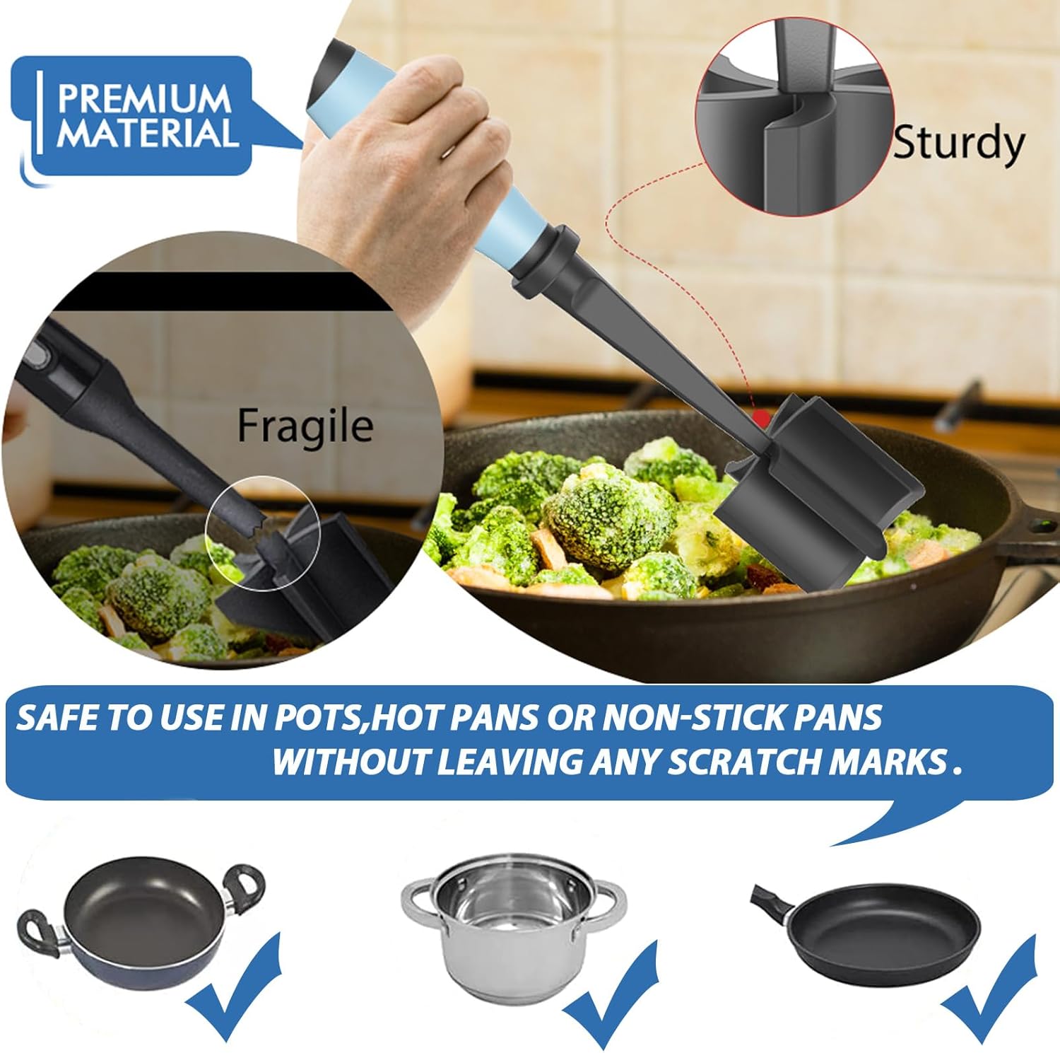 Heat-Resistant Nylon Meat Chopper & Masher (Aqua)