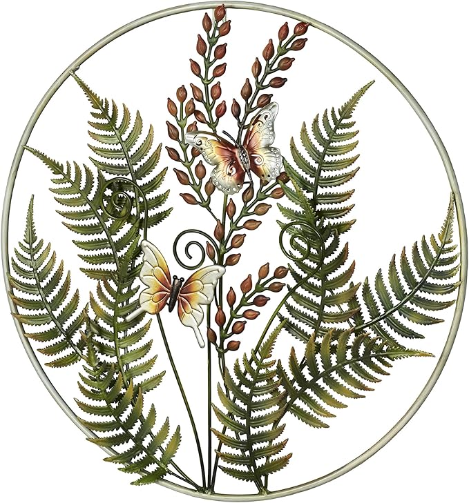 Fern Leaf Metal Wall Sculpture (Earth Tones, Round Design)