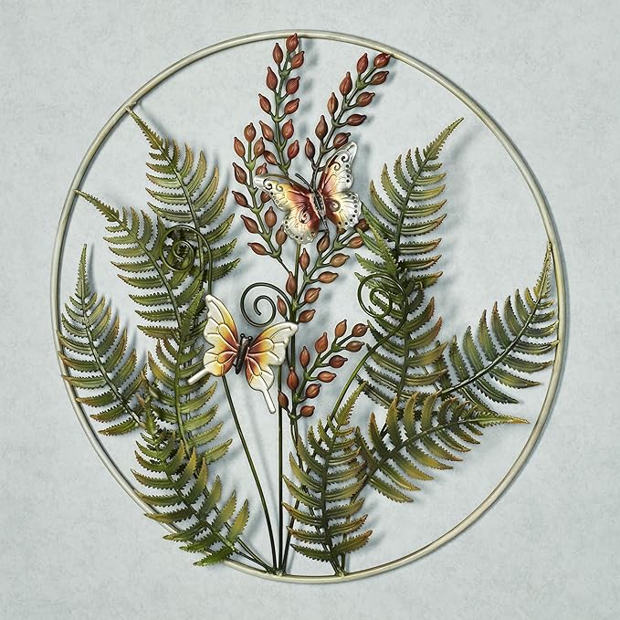 Fern Leaf Metal Wall Sculpture (Earth Tones, Round Design)