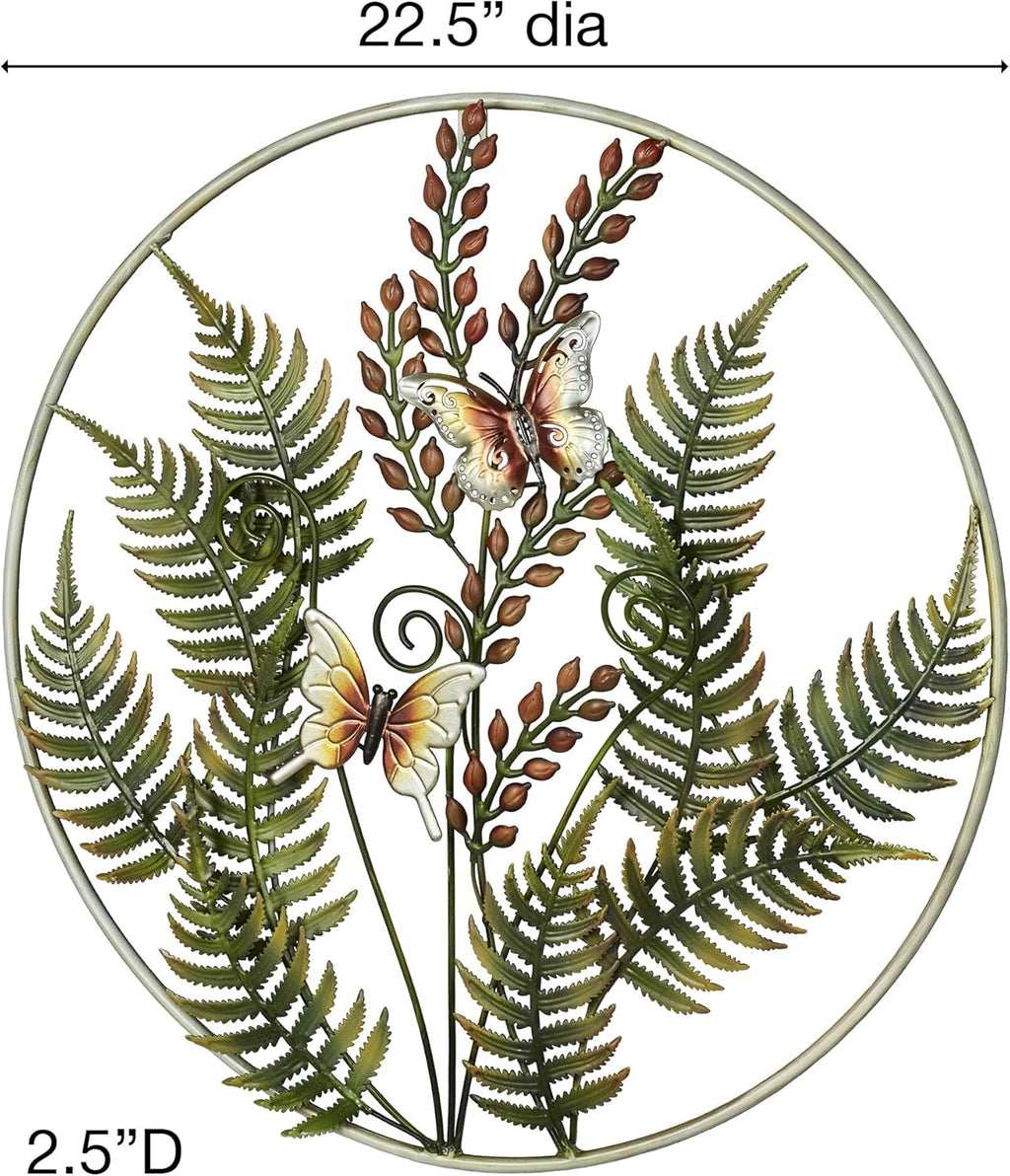 Fern Leaf Metal Wall Sculpture (Earth Tones, Round Design)