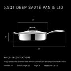HexClad 5.5-Qt Hybrid Nonstick Deep Sauté Pan with Lid