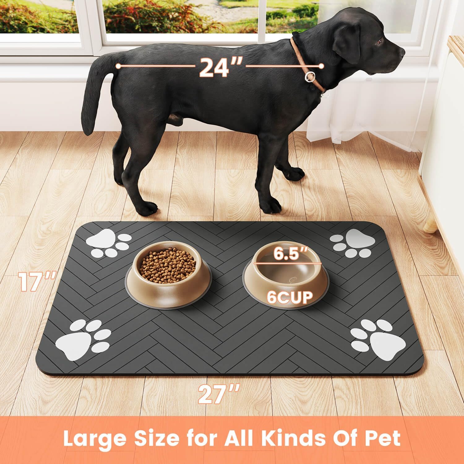 Absorbent Pet Feeding Mat with Waterproof Backing (20”×12”)