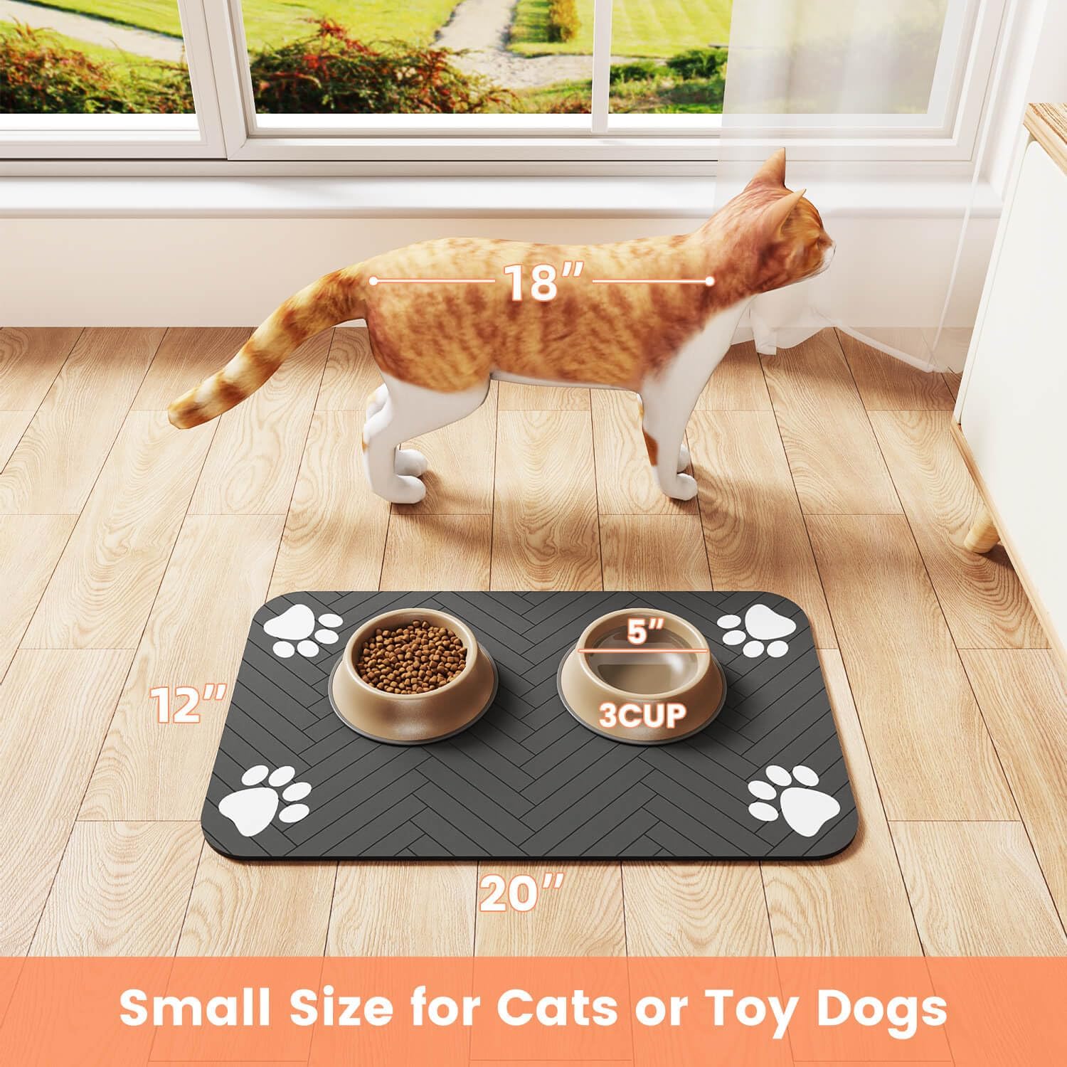 Absorbent Pet Feeding Mat with Waterproof Backing (20”×12”)