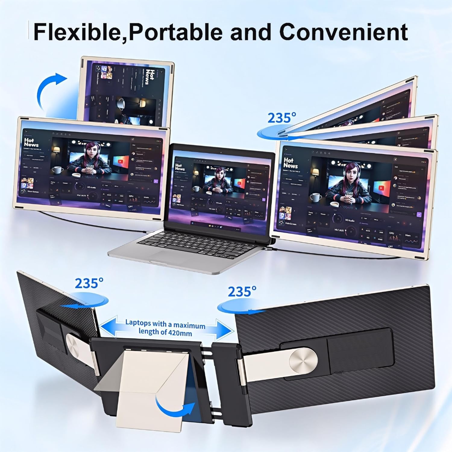 CIDETTY Laptop Screen Extender – 15.6” FHD Triple Portable Monitor