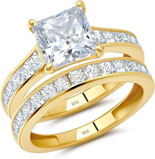 10K Gold CZ Engagement Ring Set (Classic Bridal Shine)