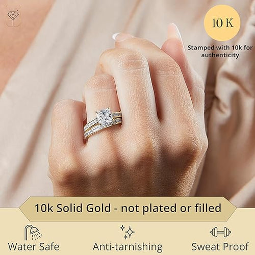 10K Gold CZ Engagement Ring Set (Classic Bridal Shine)