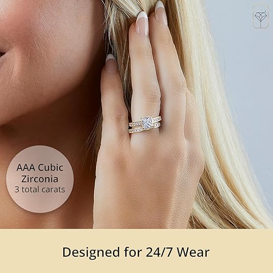 10K Gold CZ Engagement Ring Set (Classic Bridal Shine)