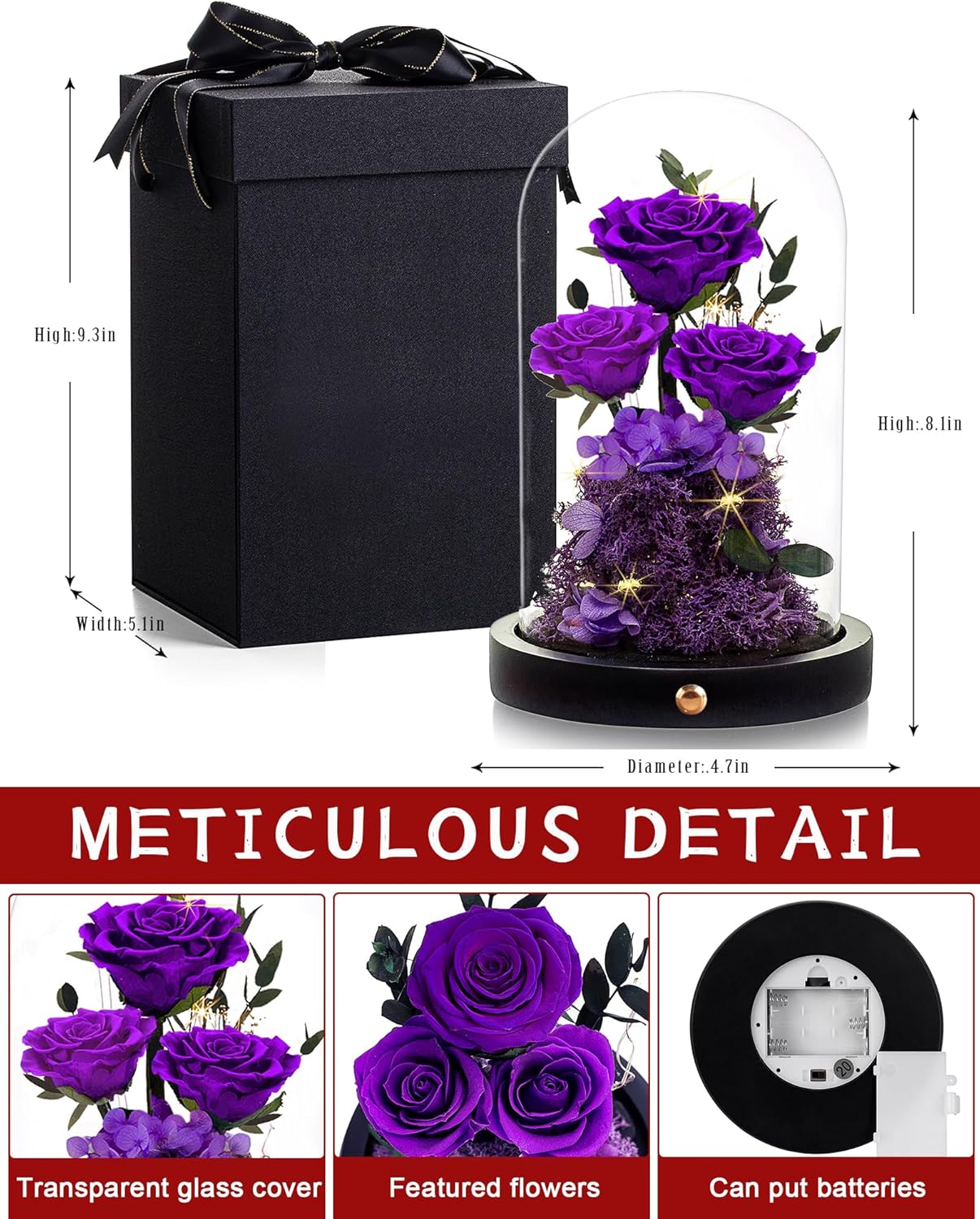 Purple Rose Gift for Her | Romantic Gift for Wife, Girlfriend, or Mom