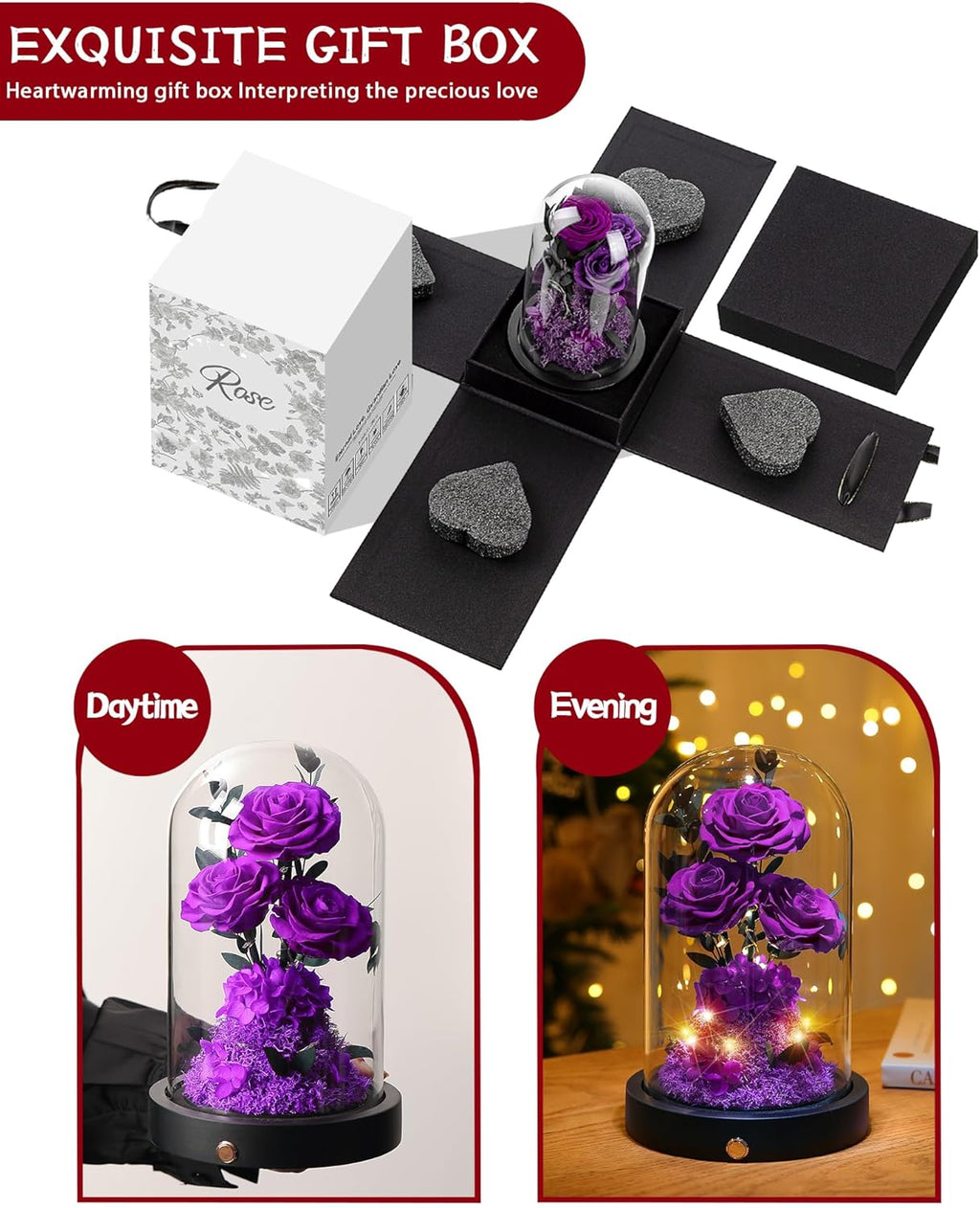 Purple Rose Gift for Her | Romantic Gift for Wife, Girlfriend, or Mom