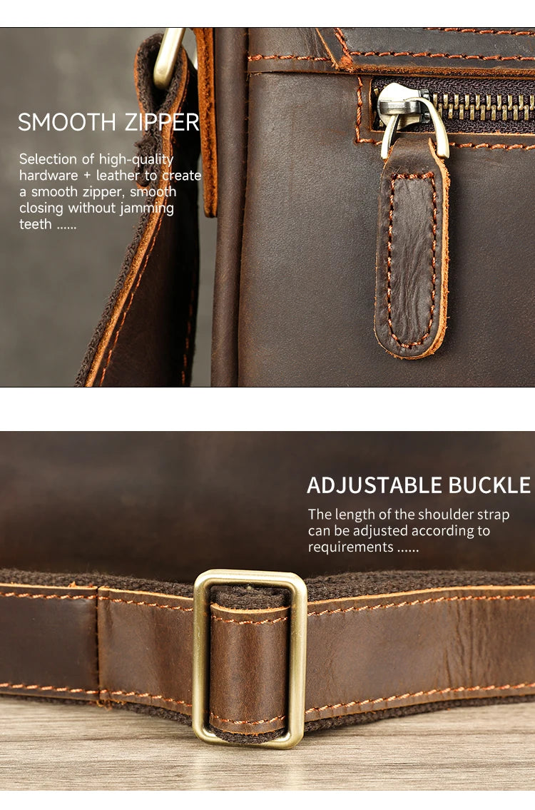 WESTAL Men Crazy Horse Leather Messenger Satchel Bag Large Capacity Leather Shoulder Bag Genuine Leather Crossbody Bag for Men