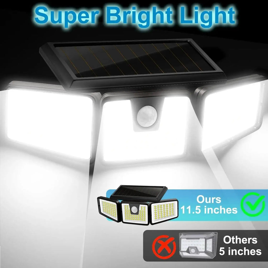 Solar Lights Outdoor 164 LED High Brightness 3 Heads 270° Wide Angle Motion Sensor IP65 Waterproof Security Lighting
