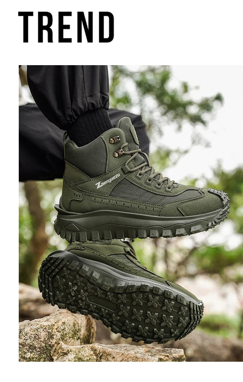 Plus Size Autumn/Winter Men's High-Top Boots - Non-Slip Thick-Soled Hiking & Work Boots