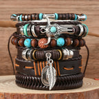 Feather Evil Eye Ethnic 5-6pc/set wood bead tree Charms bracelets Hamsa Hand Butterfly Bohemia Men Bracelets Women Jewelry