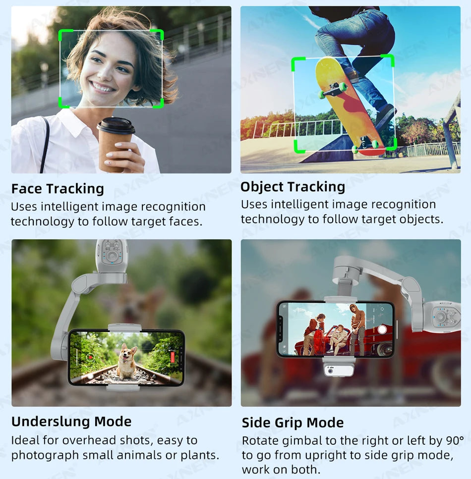 AXNEN AI Smartphone Gimbal 3-Axis Foldable Follow Focus Stabilizer with AI-Module Tripod Stand for Tiktok Vlog Video Photography