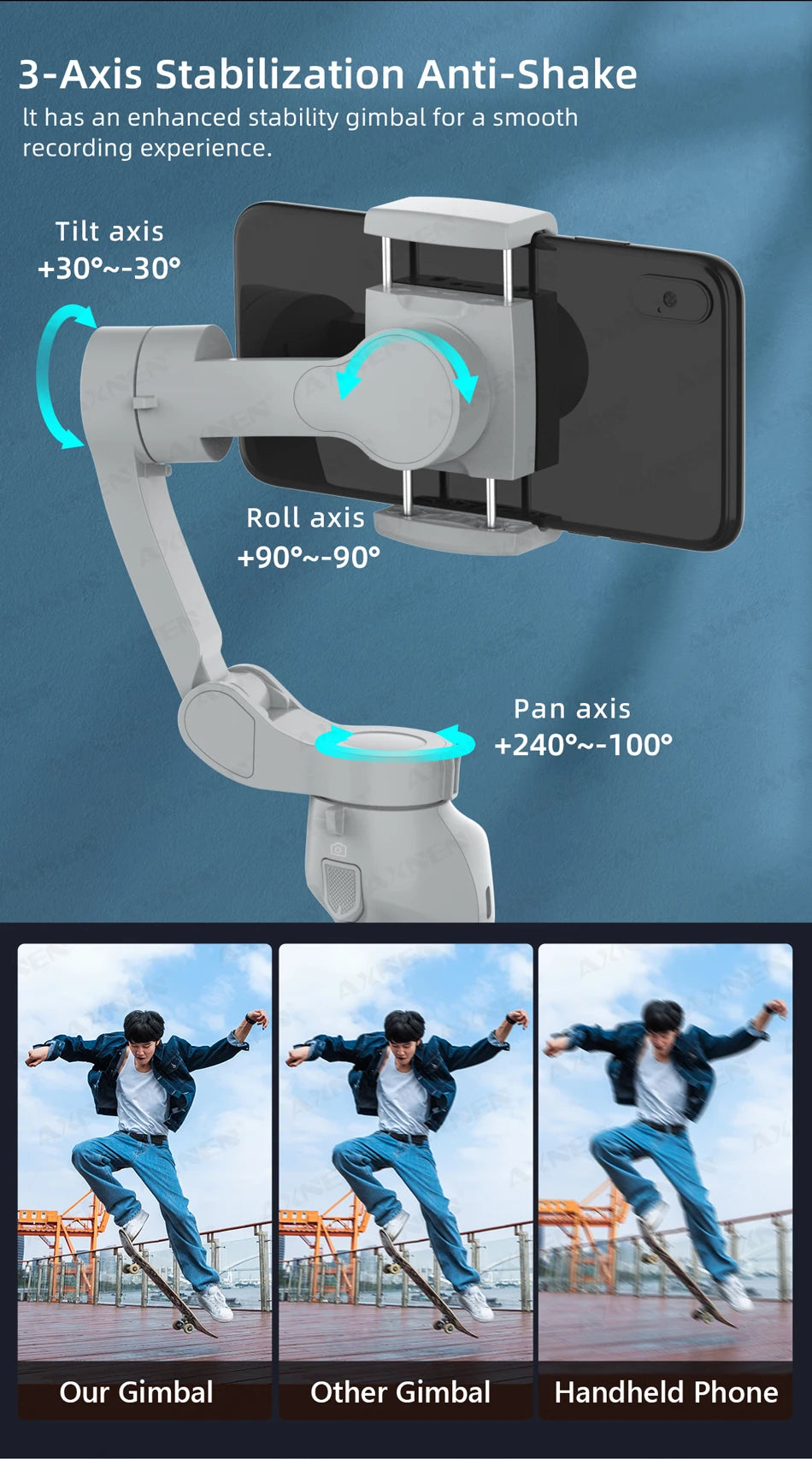 AXNEN AI Smartphone Gimbal 3-Axis Foldable Follow Focus Stabilizer with AI-Module Tripod Stand for Tiktok Vlog Video Photography