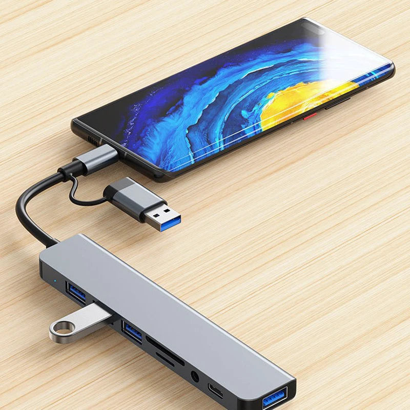 8 in 2 USB +Type C HUB Docking Station with 3.5mm Audio Jack and  Micro SD Card Reader