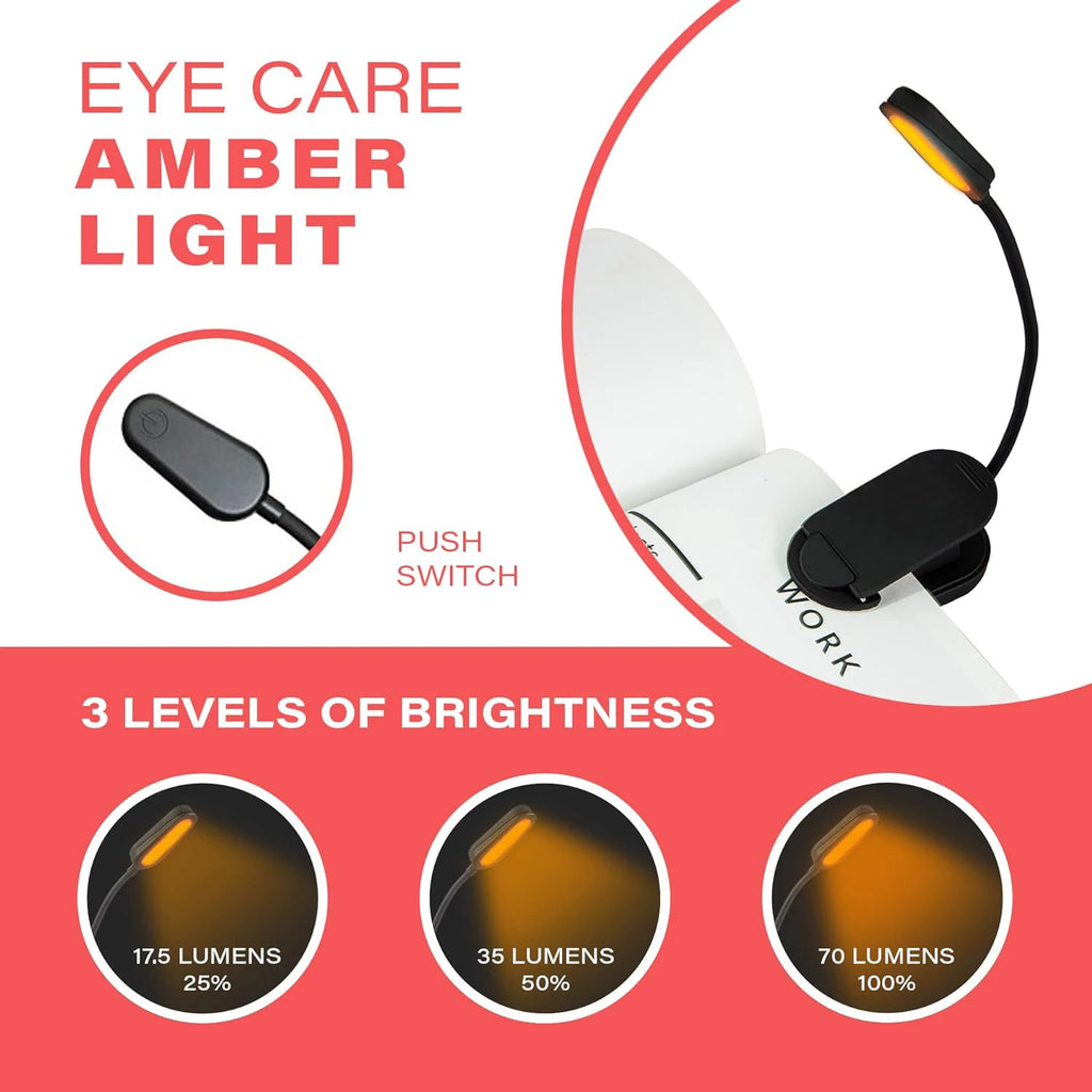 USB-C Rechargeable Clip-On Reading Light – Adjustable Brightness