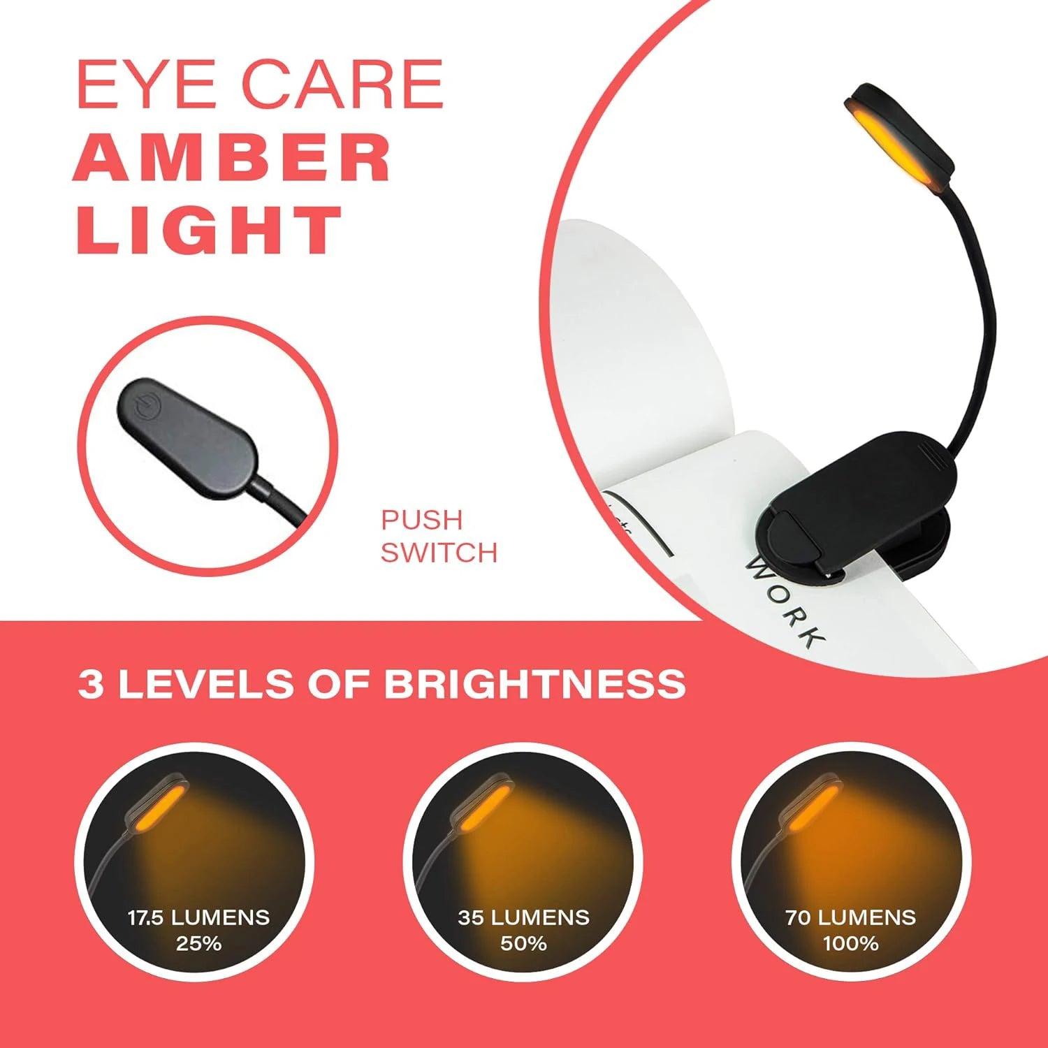 USB-C Rechargeable Clip-On Reading Light – Adjustable Brightness