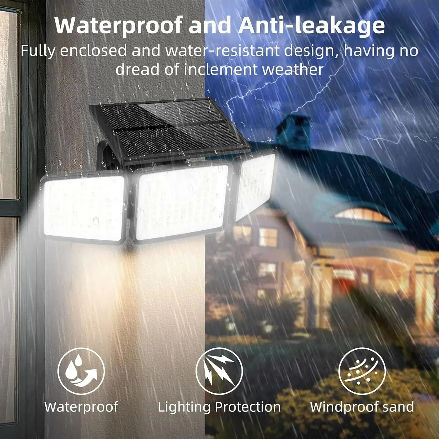 Solar Lights Outdoor 164 LED High Brightness 3 Heads 270° Wide Angle Motion Sensor IP65 Waterproof Security Lighting