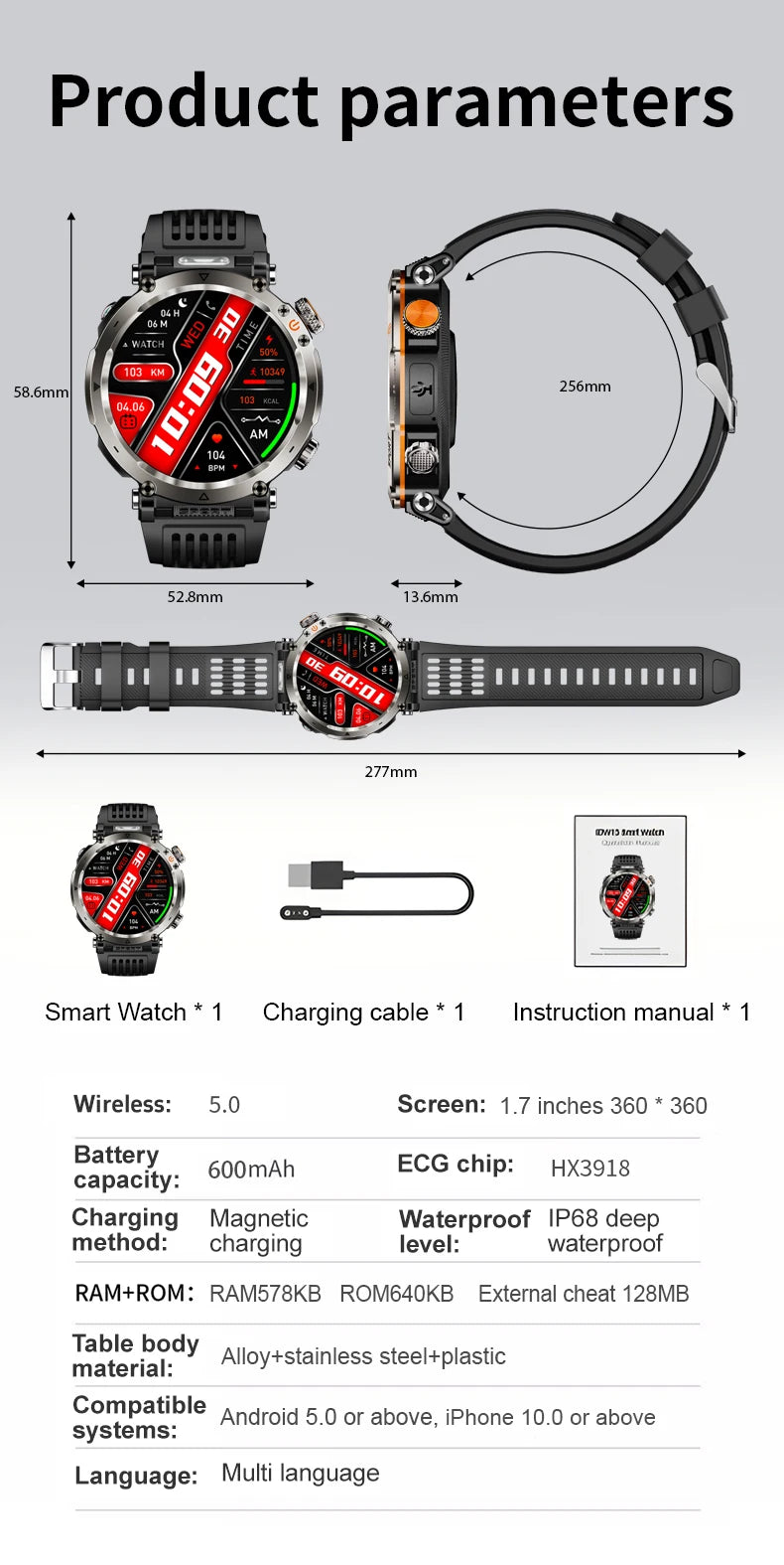 LIGE New Waterproof Smart Watch 600mAh Outdoor Riding Smart Clock Compass Heart Rate Flashlight Bluetooth Call Sports Smartwatch