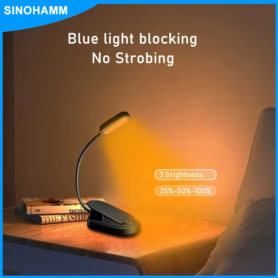 USB-C Rechargeable Clip-On Reading Light – Adjustable Brightness