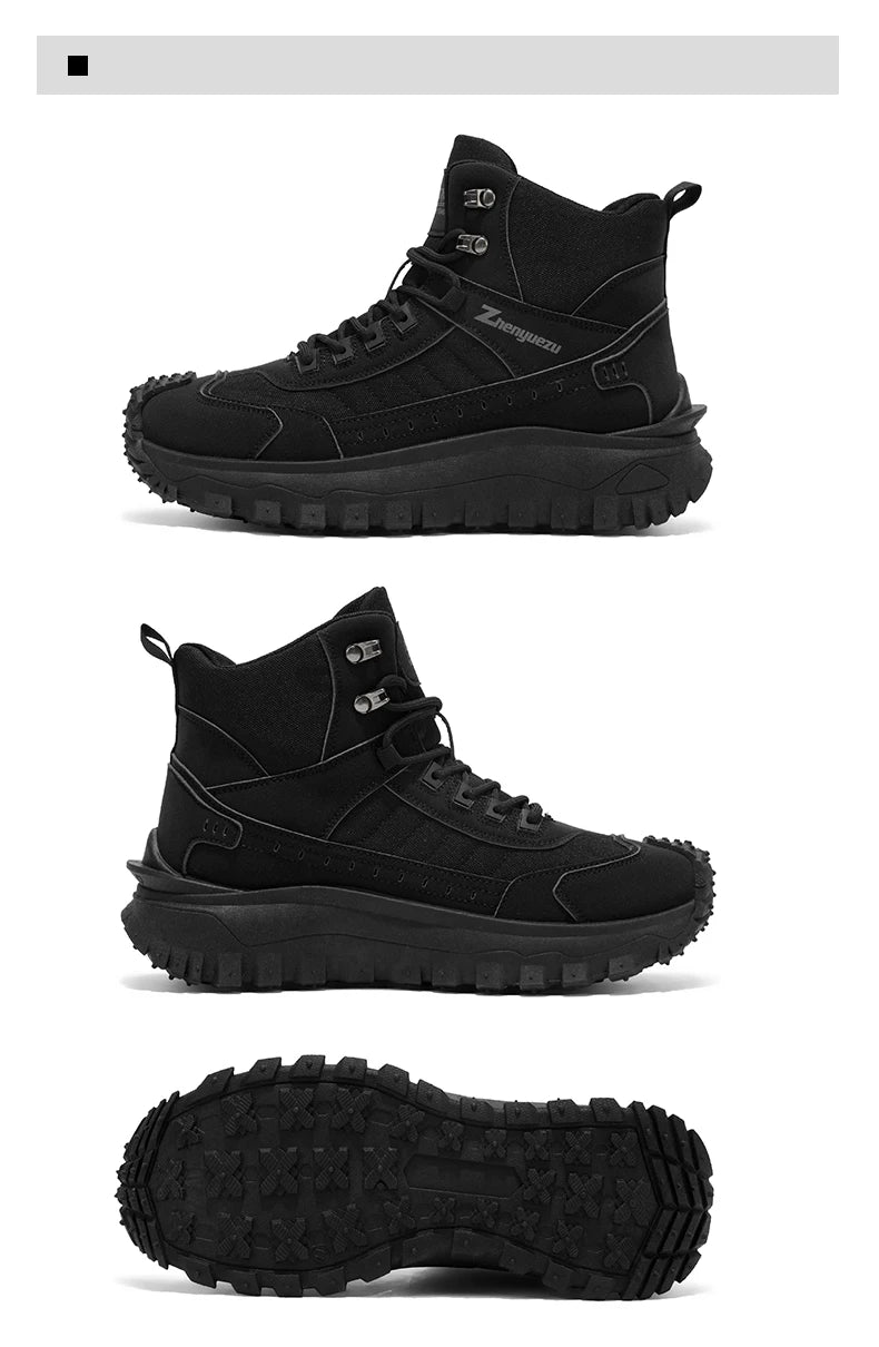 Plus Size Autumn/Winter Men's High-Top Boots - Non-Slip Thick-Soled Hiking & Work Boots