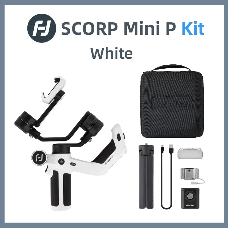 FeiyuTech Scorp Mini-P Kit 3 Axis Smartphone Gimbal, AI Tracker, Fill Light, for iPhone 16 Pro Max and Android Stabilizer