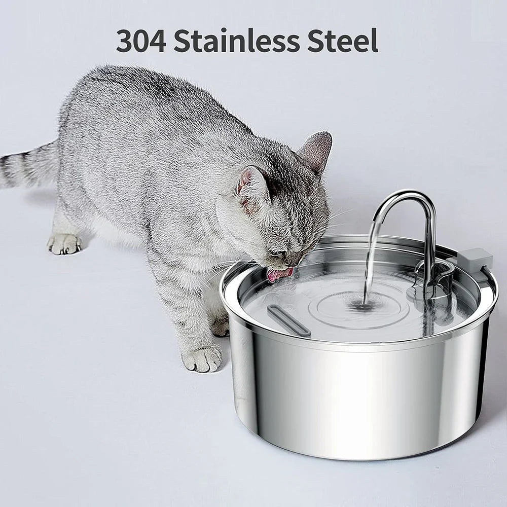 Stainless Steel Pet Water Fountain – Ultra-Quiet, 3L Automatic Dispenser with Advanced Filtration