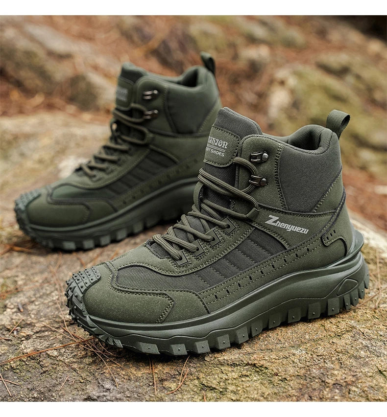 Plus Size Autumn/Winter Men's High-Top Boots - Non-Slip Thick-Soled Hiking & Work Boots