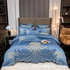 4/6Pcs White Gray Sateen Gold Embroidery Luxury Satin Bedding set