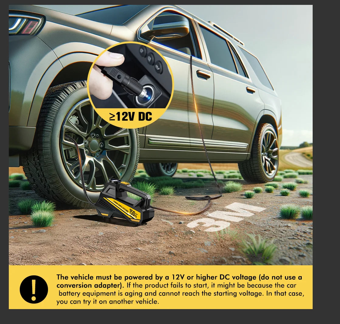 12V 150 PSI Portable Tire Inflator with Digital Gauge & LED Light