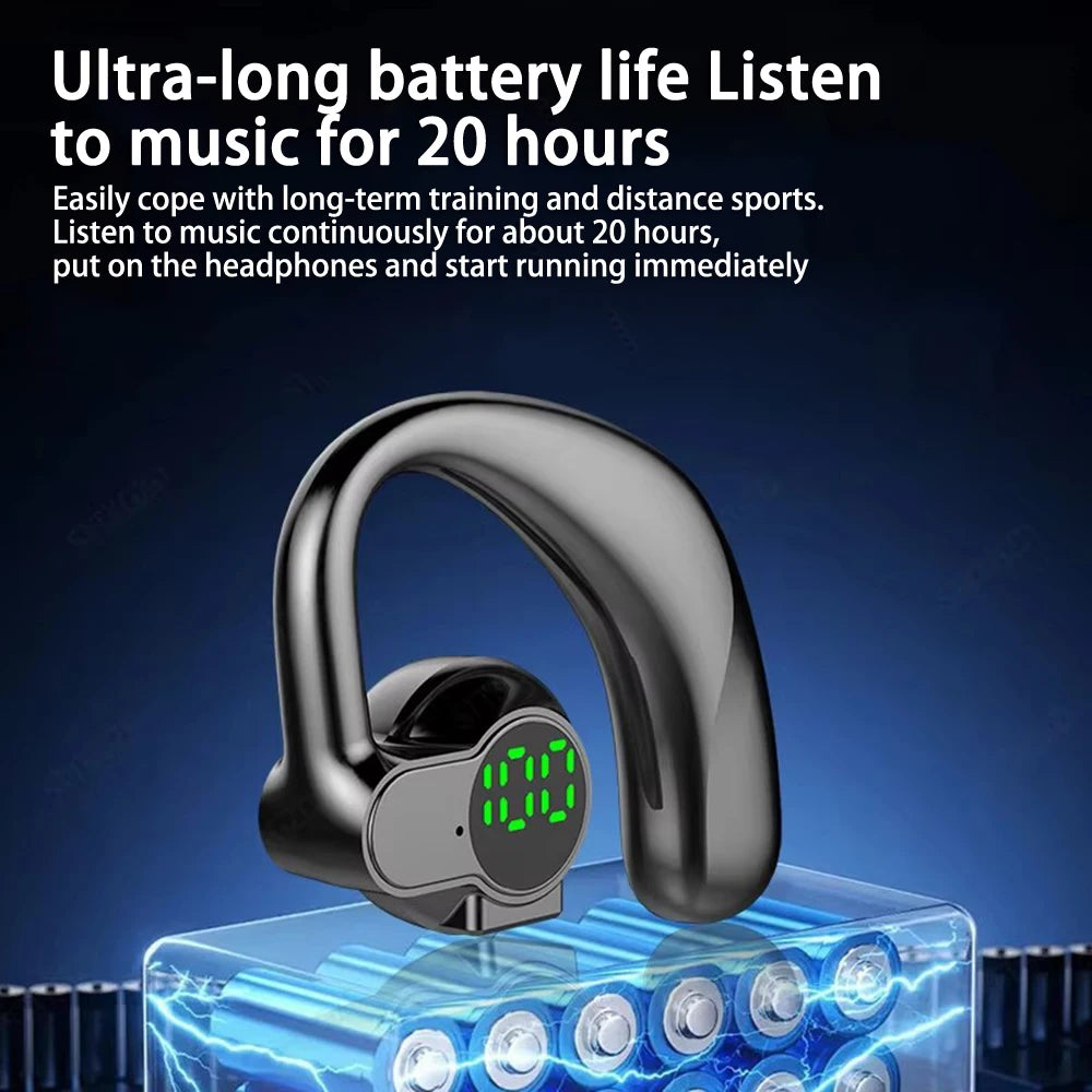 Bluetooth 5.4 Wireless Headset, Long Battery Life Hanging Ears,Start Noise Reduction Digital Display Sports Sleep Music Earring