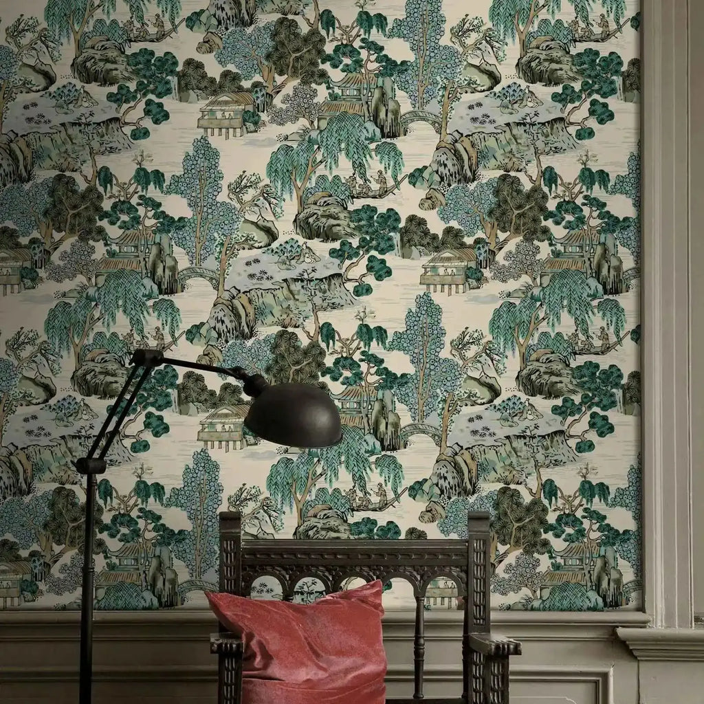 Japanese Garden Mural Traditional Asian Landscape Peel and Stick Wallpaper