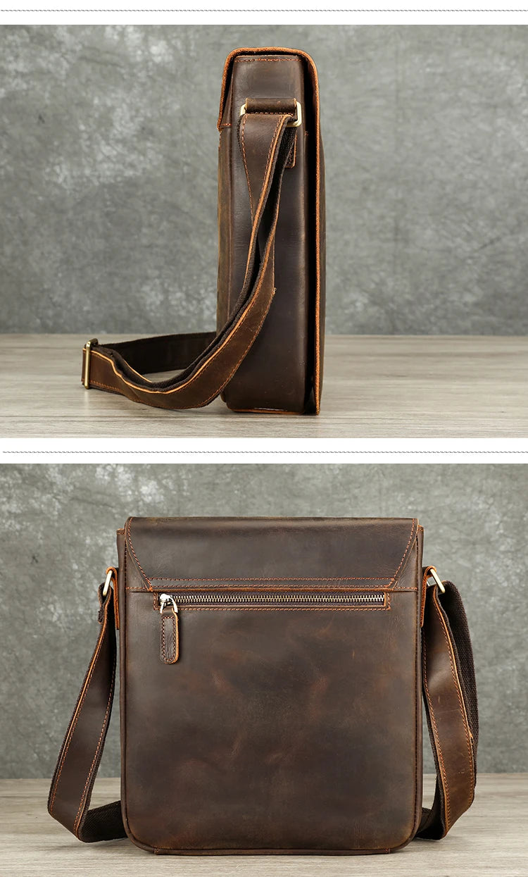 WESTAL Men Crazy Horse Leather Messenger Satchel Bag Large Capacity Leather Shoulder Bag Genuine Leather Crossbody Bag for Men