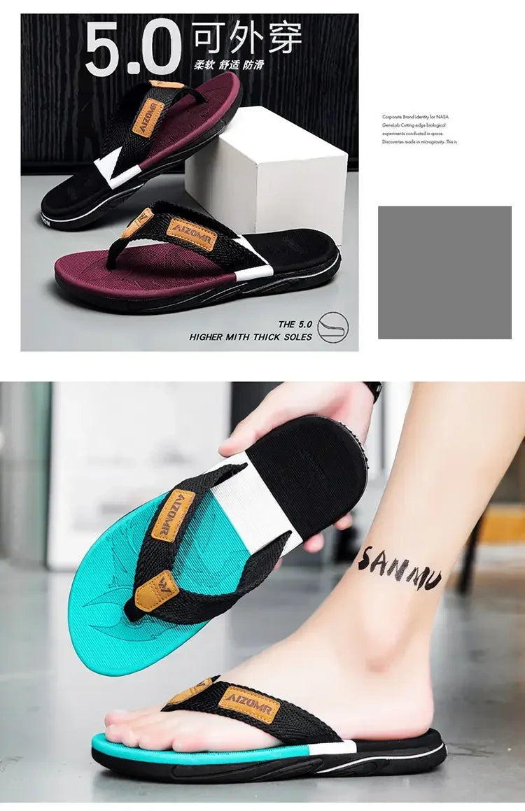 Men’s Striped EVA Flip-Flops: Summer Outdoor Sandals