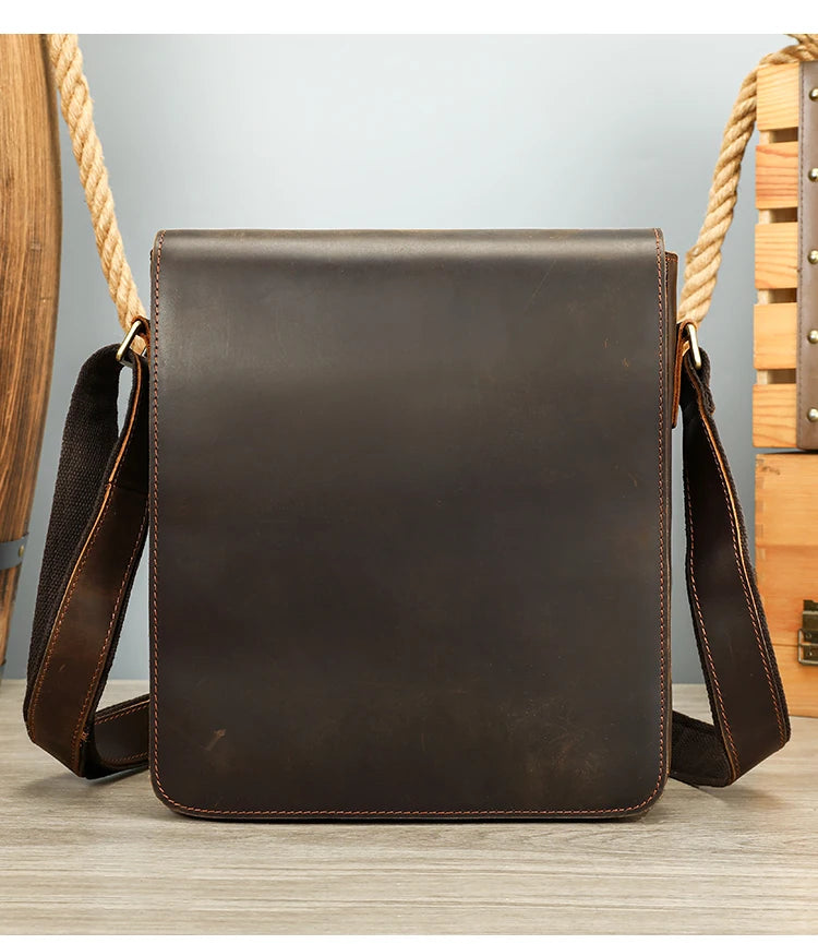 WESTAL Men Crazy Horse Leather Messenger Satchel Bag Large Capacity Leather Shoulder Bag Genuine Leather Crossbody Bag for Men