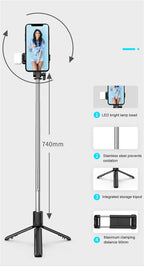 Bluetooth Selfie Stick Tripod with Remote & LED Light