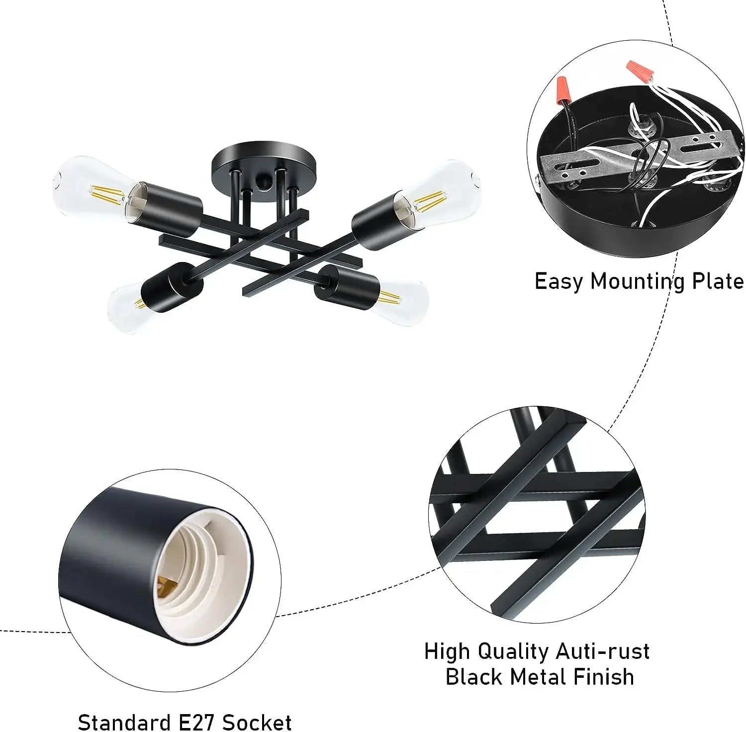 Semi Flush Mount Modern Chandelier Ceiling Light Fixture