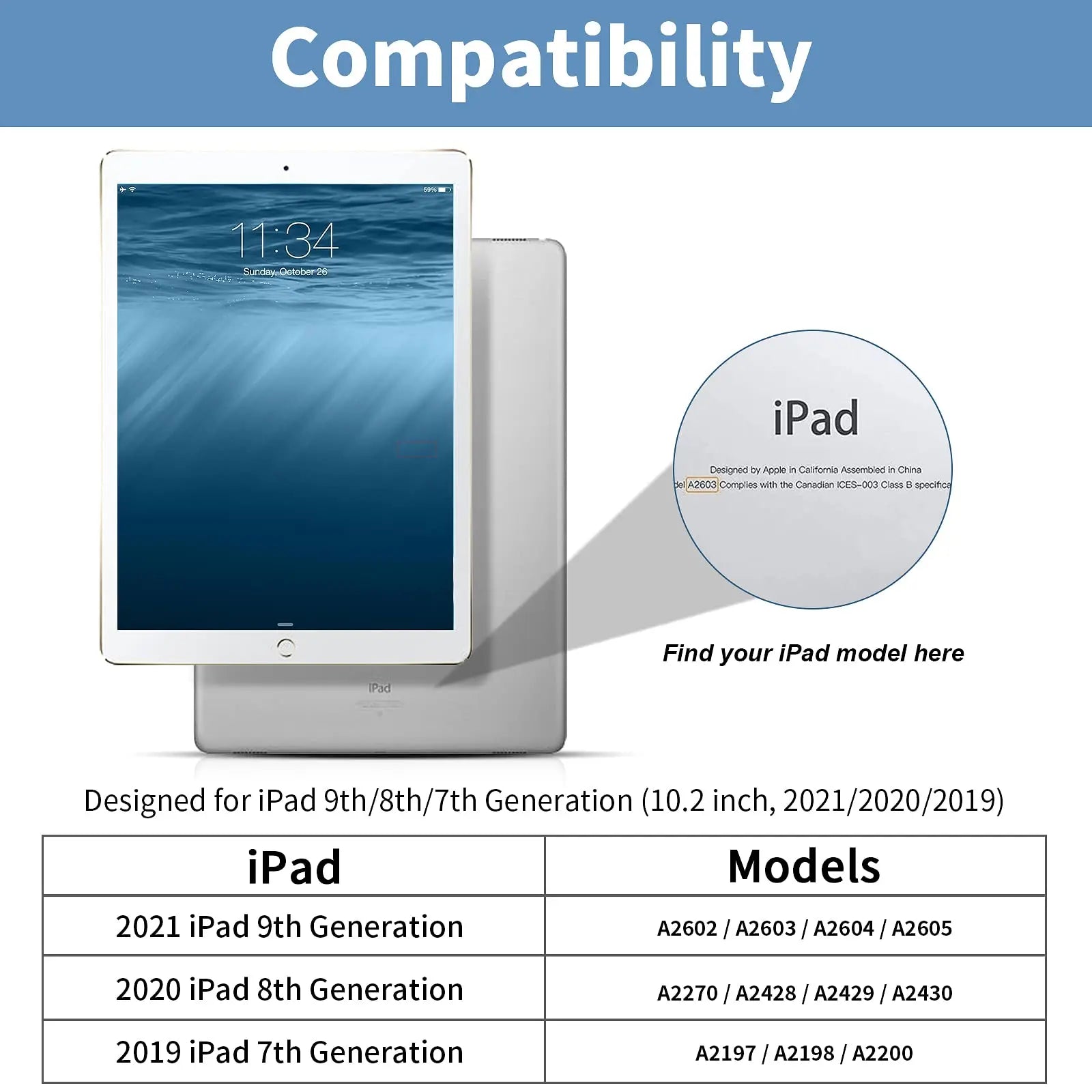 Magnetic Folio Case Compatible with iPad 10.2-Inch (7th/8th/9th Gen)