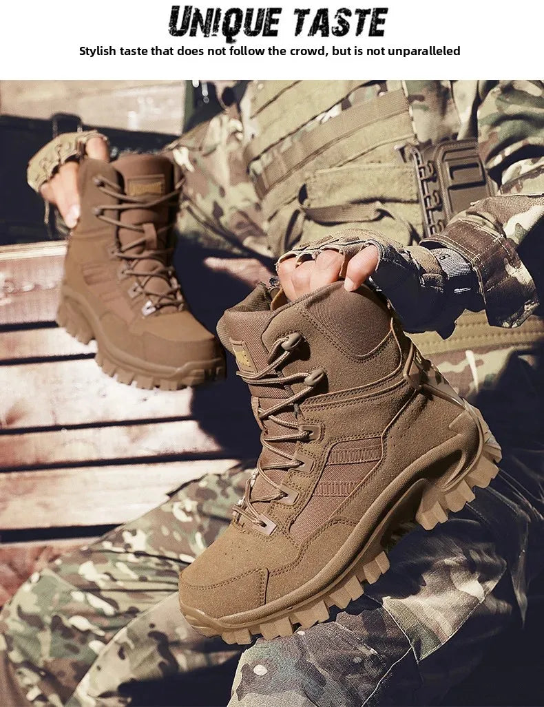 Large Size High Top Outdoor Tactical Boots for Men New Style Field Boots Anti Slip Flight Boots Mining Work Boots Shoes