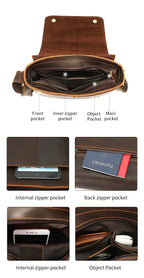WESTAL Men Crazy Horse Leather Messenger Satchel Bag Large Capacity Leather Shoulder Bag Genuine Leather Crossbody Bag for Men