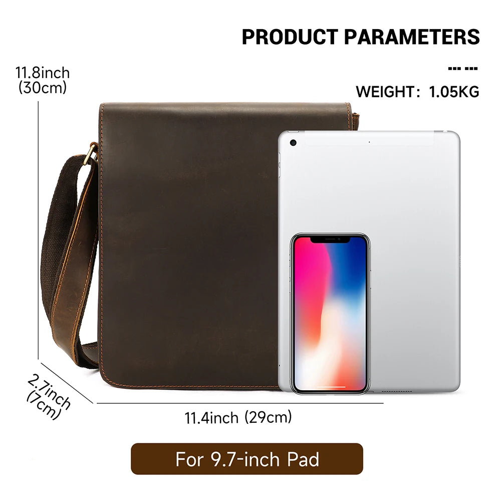 WESTAL Men Crazy Horse Leather Messenger Satchel Bag Large Capacity Leather Shoulder Bag Genuine Leather Crossbody Bag for Men