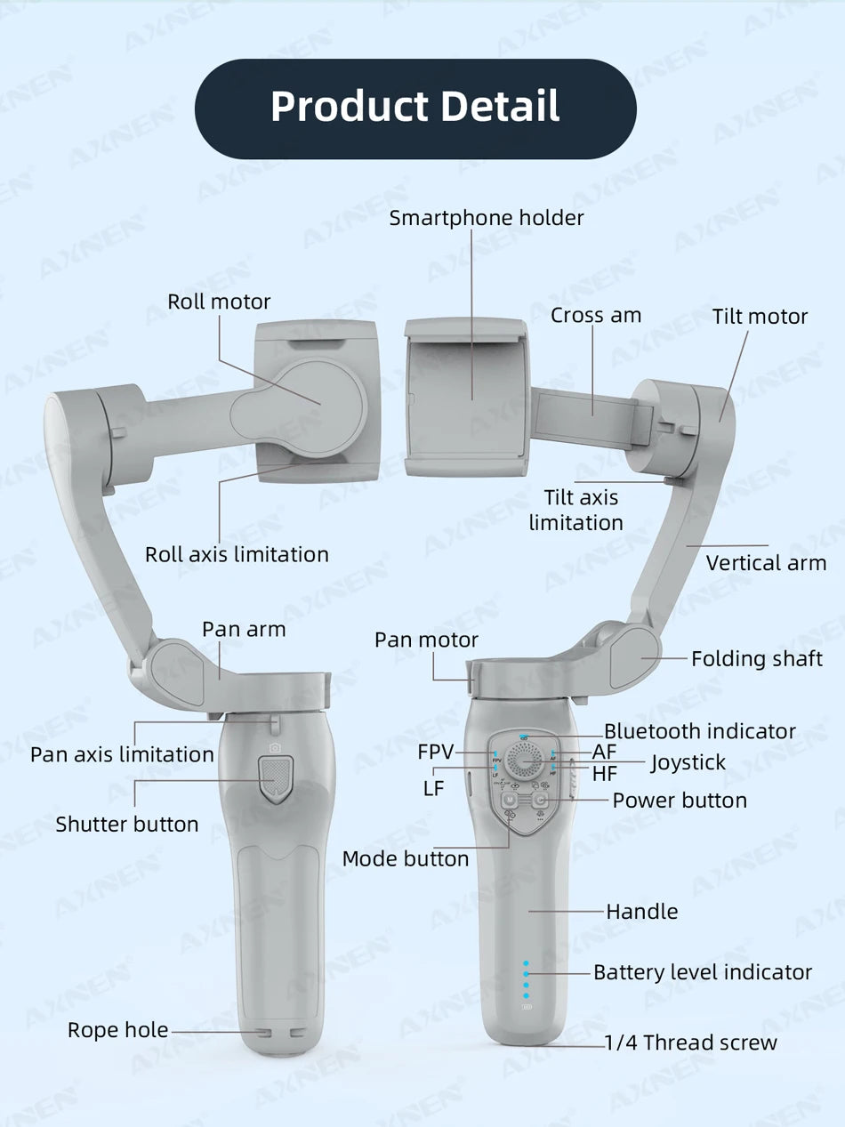 AXNEN AI Smartphone Gimbal 3-Axis Foldable Follow Focus Stabilizer with AI-Module Tripod Stand for Tiktok Vlog Video Photography