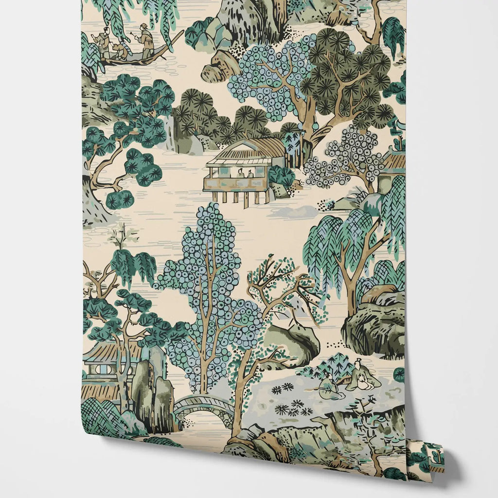 Japanese Garden Mural Traditional Asian Landscape Peel and Stick Wallpaper