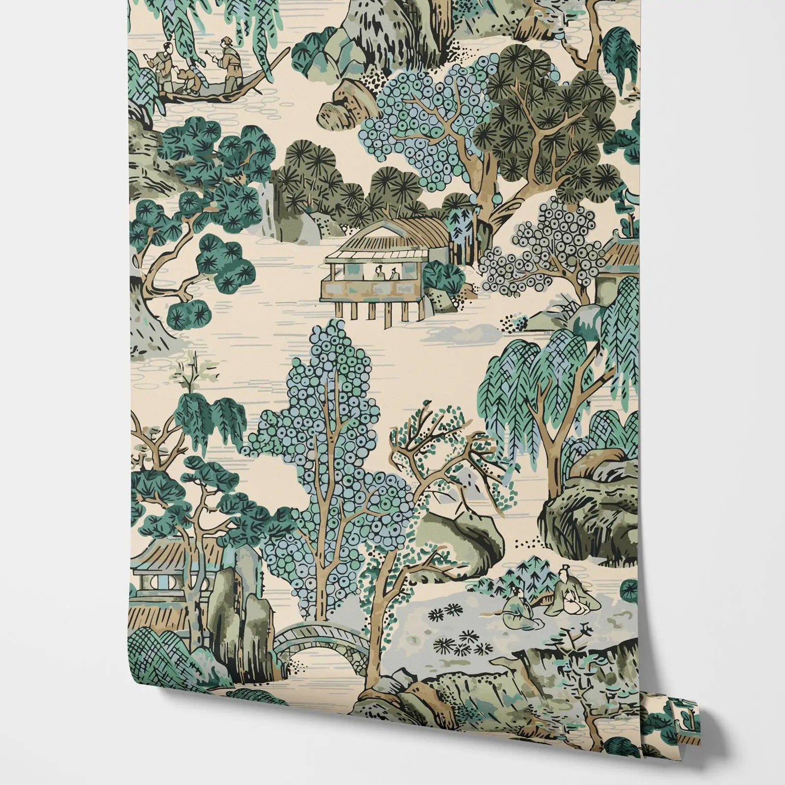 Japanese Garden Mural Traditional Asian Landscape Peel and Stick Wallpaper