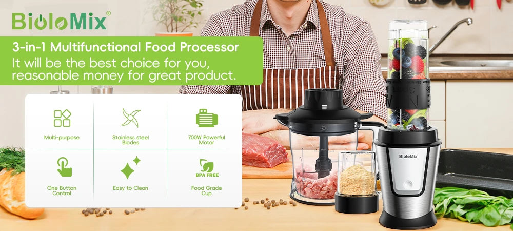 High Speed Multi Function 500W Food Processor Meat Grinder Portable Personal Mini Blender Mixer Juicer Dry Grinder 800ml Chopper